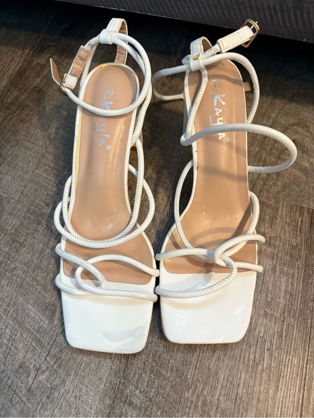 White Strappy Square-Toe Heeled Sandals